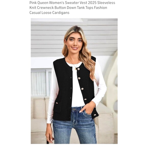 Pink Queen Vest Cardigan Coat Women Size XL Casual Knit Sleeveless Black - Picture 1 of 6